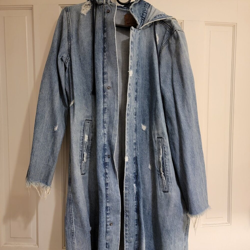 Lucky Brand Long Hooded Denim Jacket